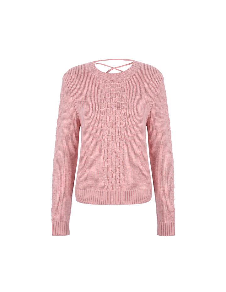 BORA AKSU Sweet Pink Cutout Lace-Up Wool-Knit Sweater