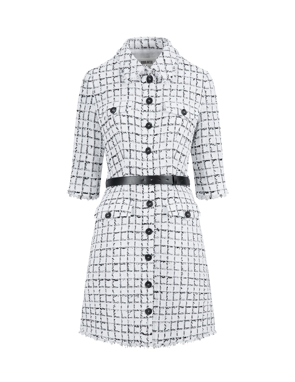 BORA AKSU Black And White Check Tweed Formal Dress