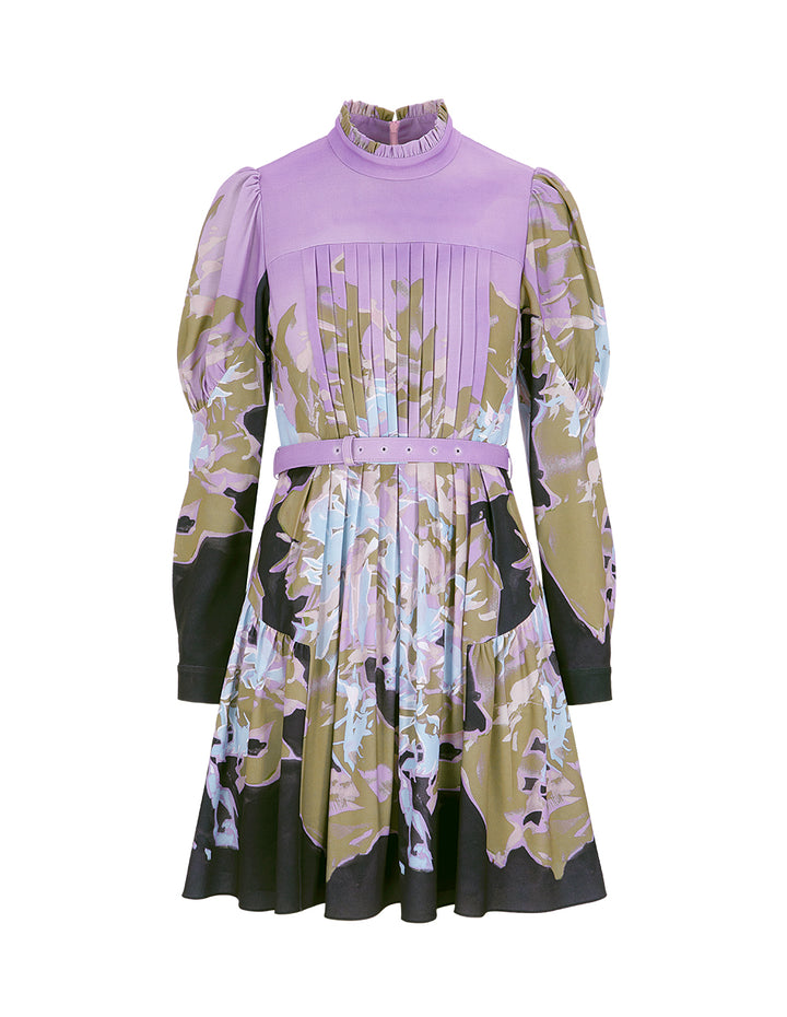 BORA AKSU Stand Collar Pleated Printed Dress