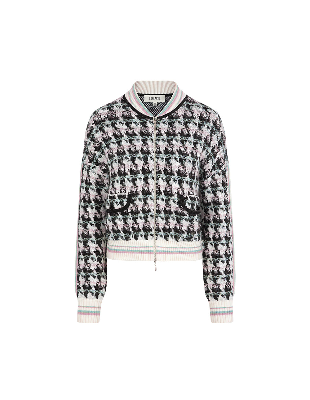 BORA AKSU Retro Texture Houndstooth Jacquard Texture Knitted Cardigan