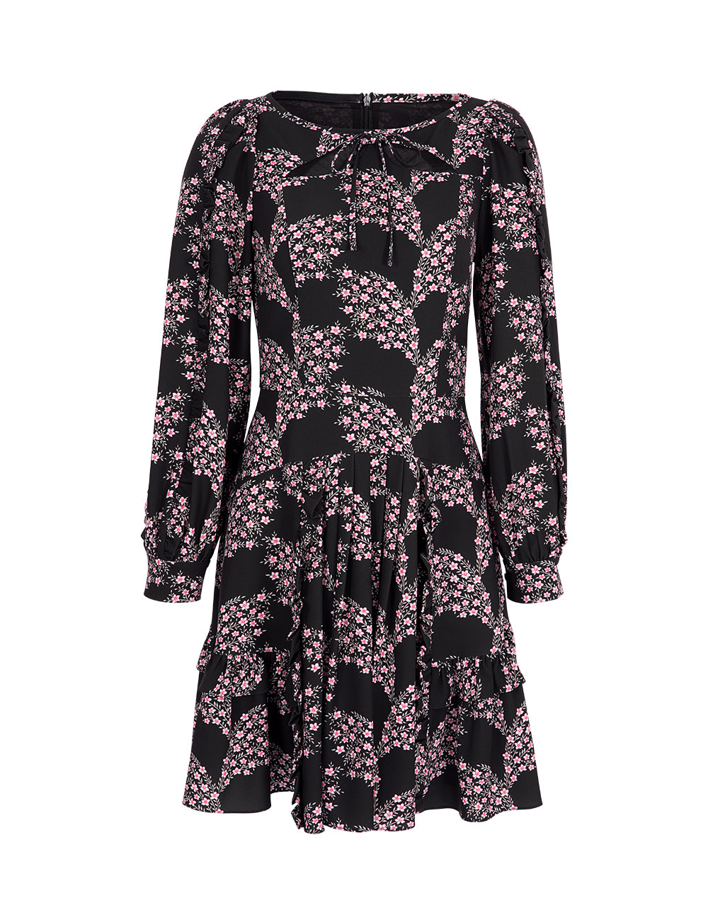 BORA AKSU Puff-Sleeved Bateau Neckline Ruffled Floral Dress