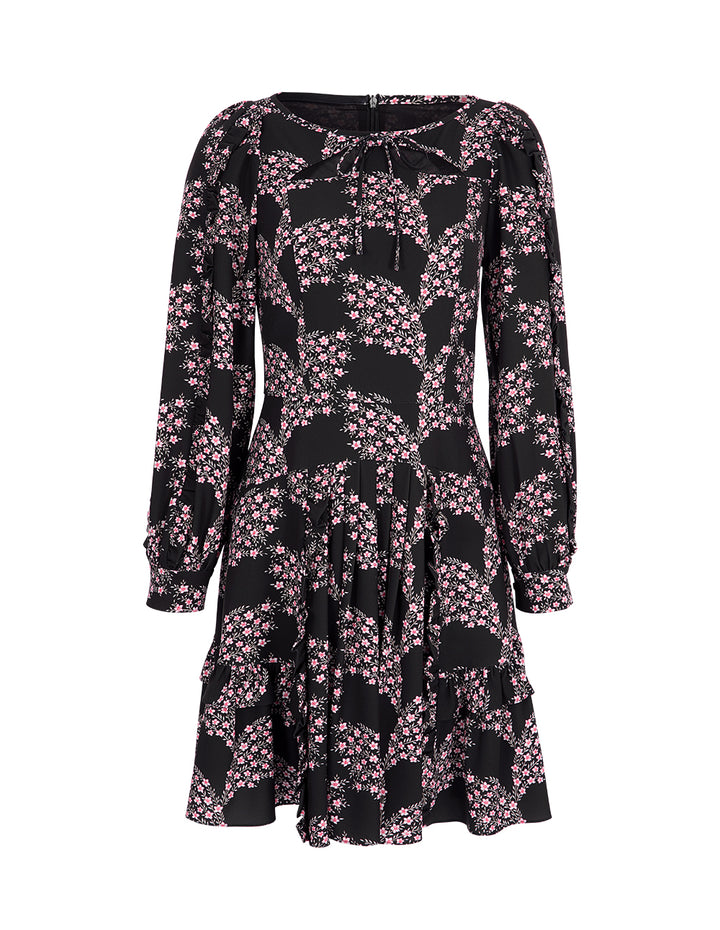 BORA AKSU Puff-Sleeved Bateau Neckline Ruffled Floral Dress