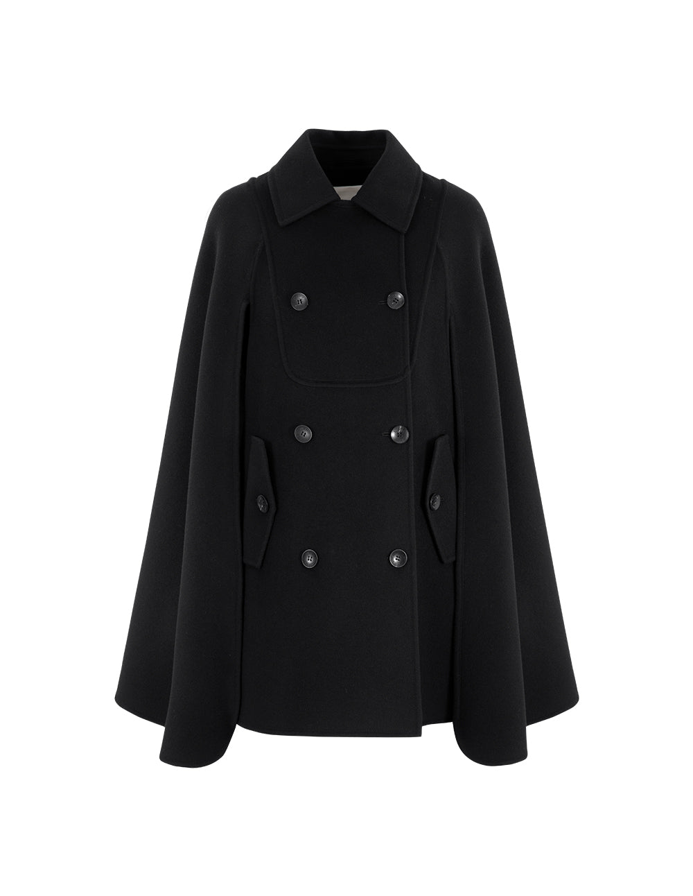 BORA AKSU Lapel-Collar Double-Breasted Reversible Wool Cape In Silk Blend