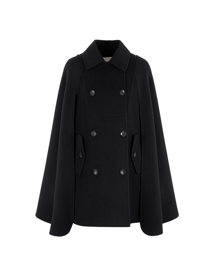BORA AKSU Lapel-Collar Double-Breasted Reversible Wool Cape In Silk Blend
