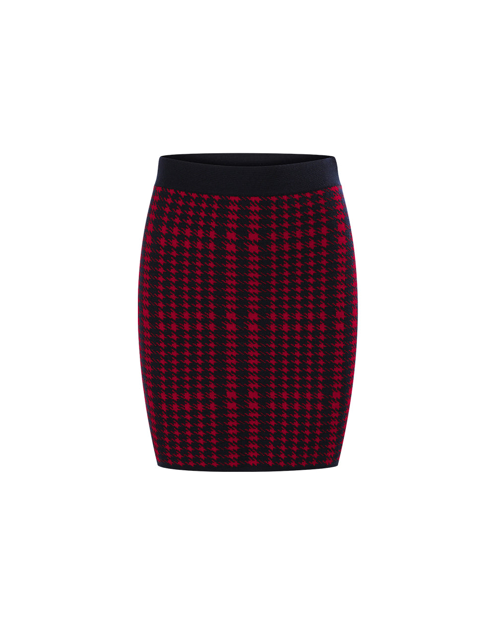 BORA AKSU Red And Black Houndstooth Wool Knitted Skirt