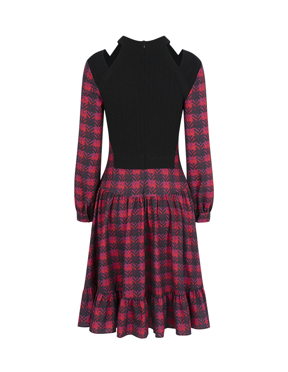 BORA AKSU Puff-Sleeved Houndstooth Contrast Wool Patchwork Dress