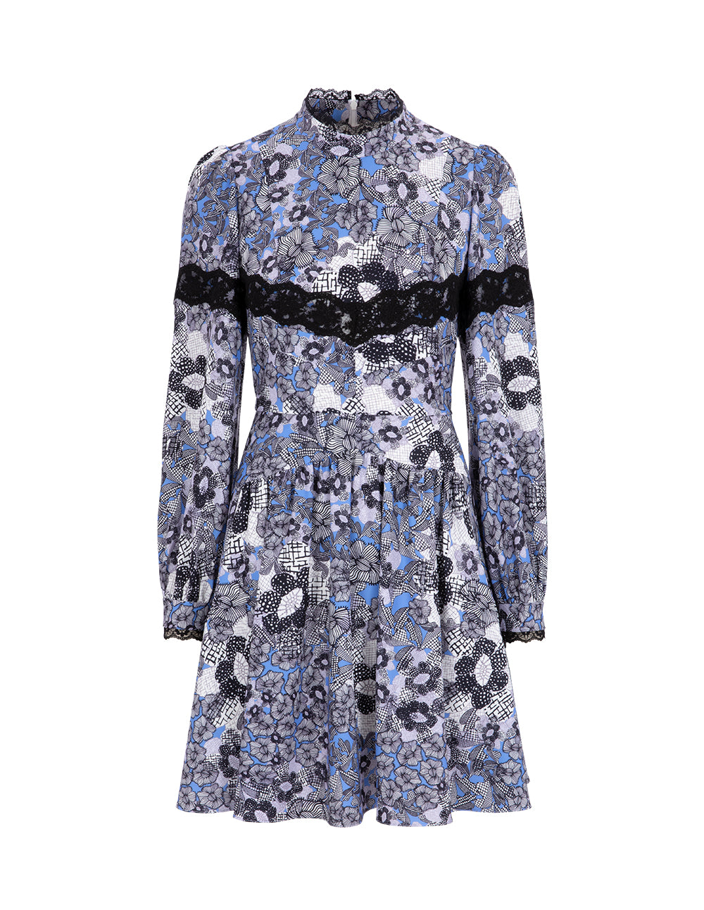 BORA AKSU Colour Block Lace Stand Collar Neck Print Dress