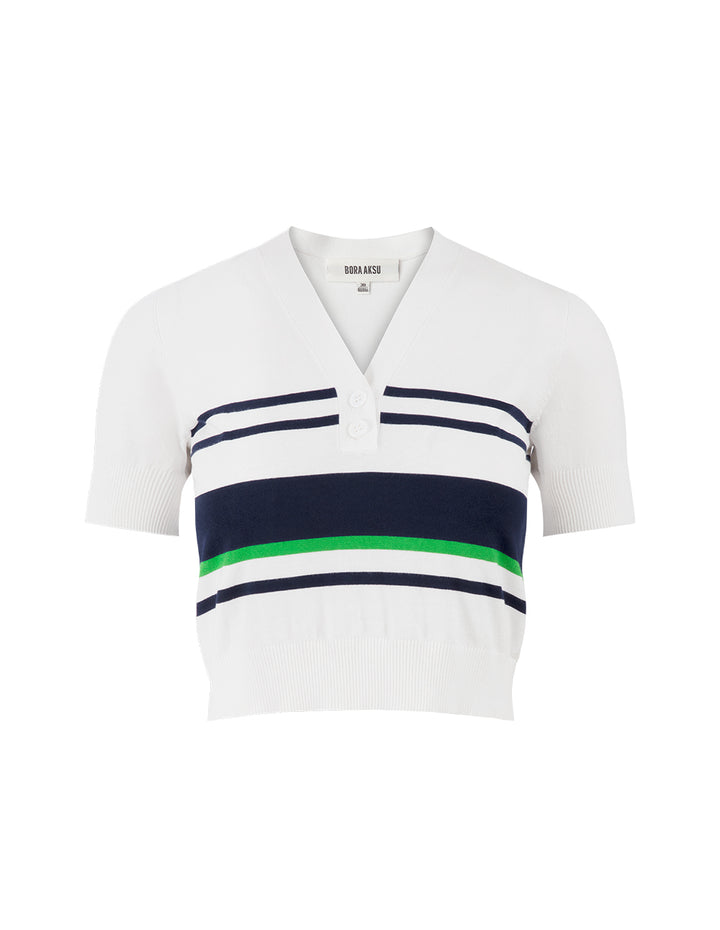 BORA AKSU V Neck Colourblock Stripe Knit Sweater