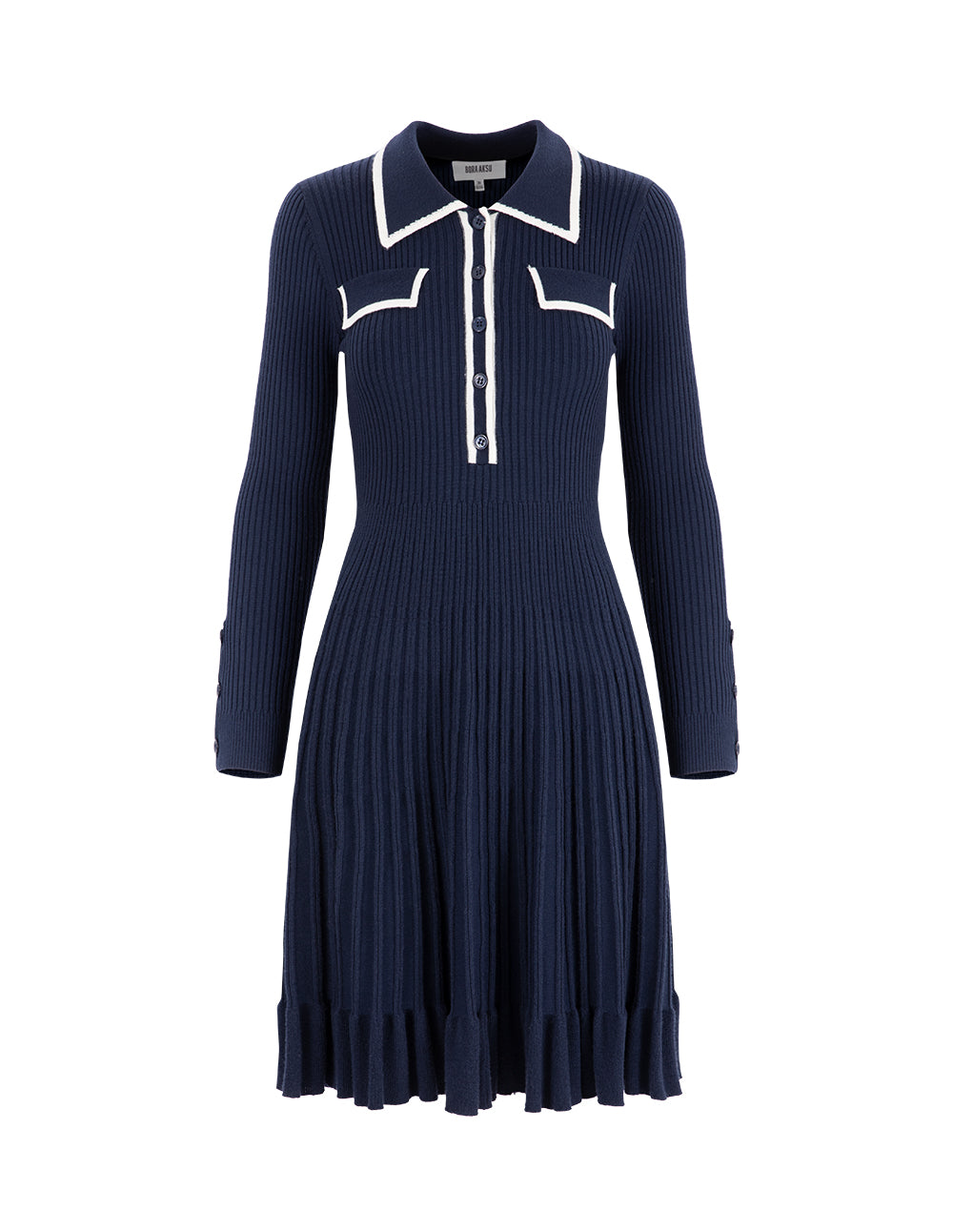 BORA AKSU Small Lapels Half-Front Pleated Wool Dress