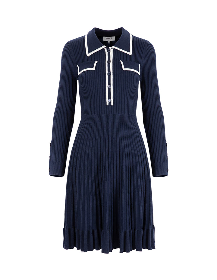BORA AKSU Small Lapels Half-Front Pleated Wool Dress