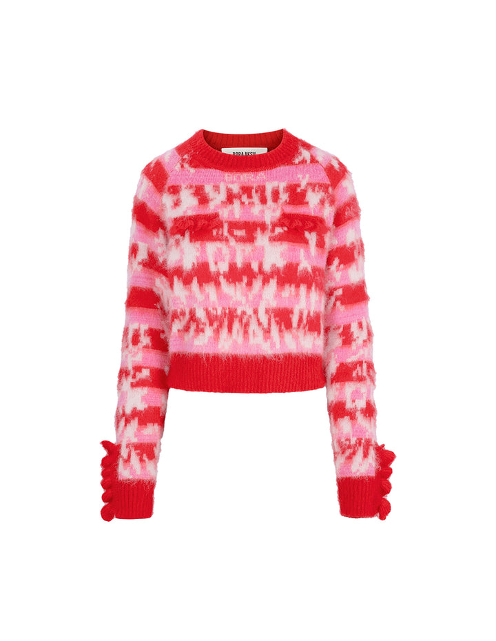 BORA AKSU Tricolor Jacquard Mohair-Blend Knitted Sweater