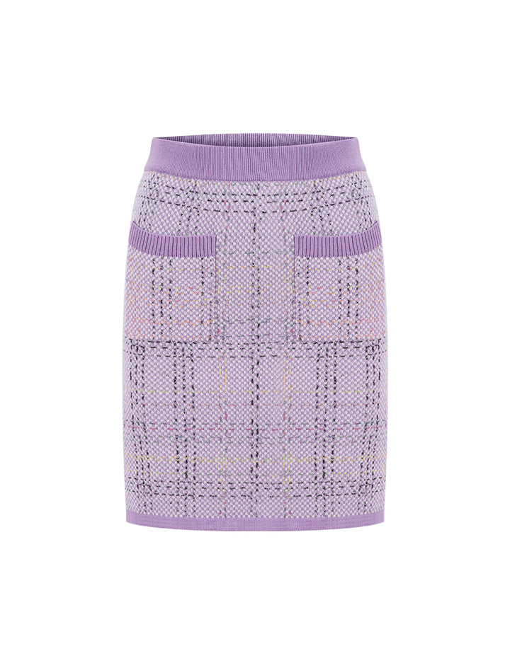 BORA AKSU Cloud Violet  Vintage Plaid Tweed Skirt