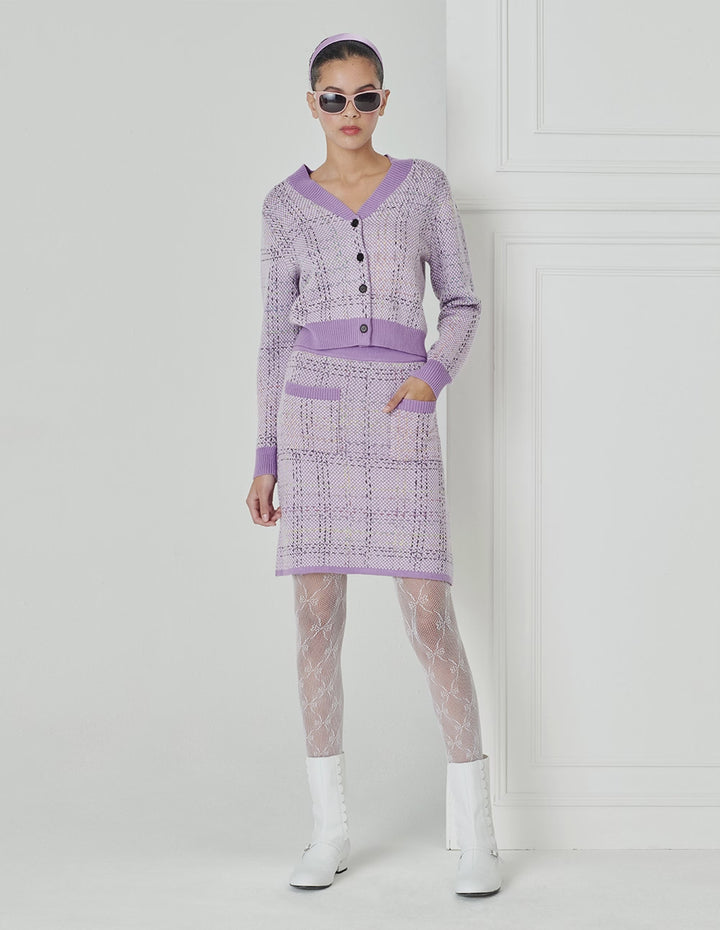 BORA AKSU Cloud Violet  Vintage Plaid Tweed Skirt