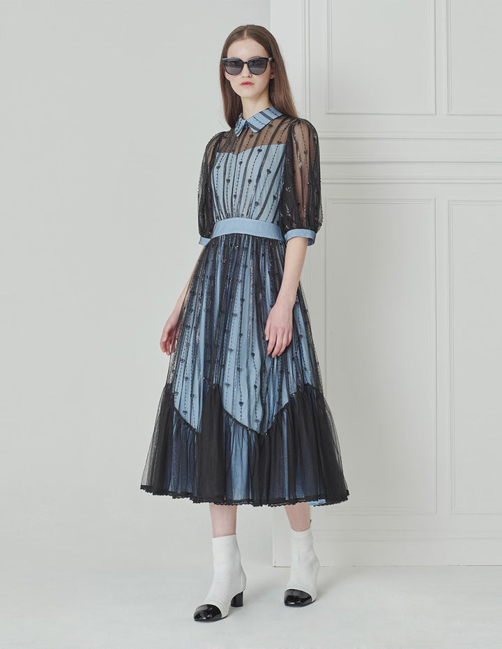 BORA AKSU Sequin Lace Waist Dress