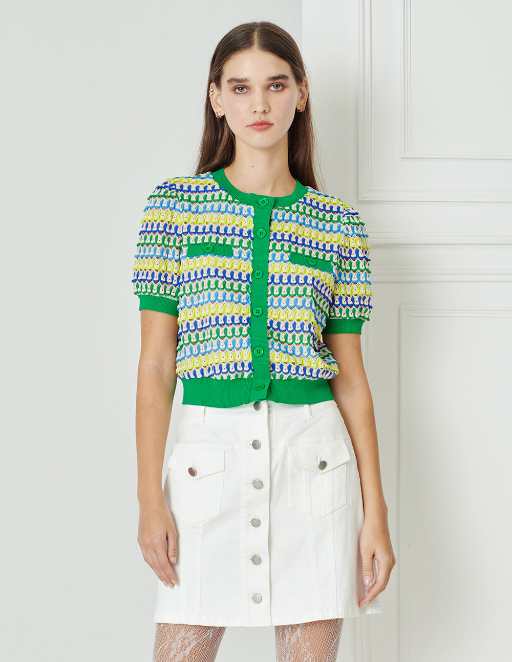 BORA AKSU A-Line Patch Pockets Washed White Denim Skirt