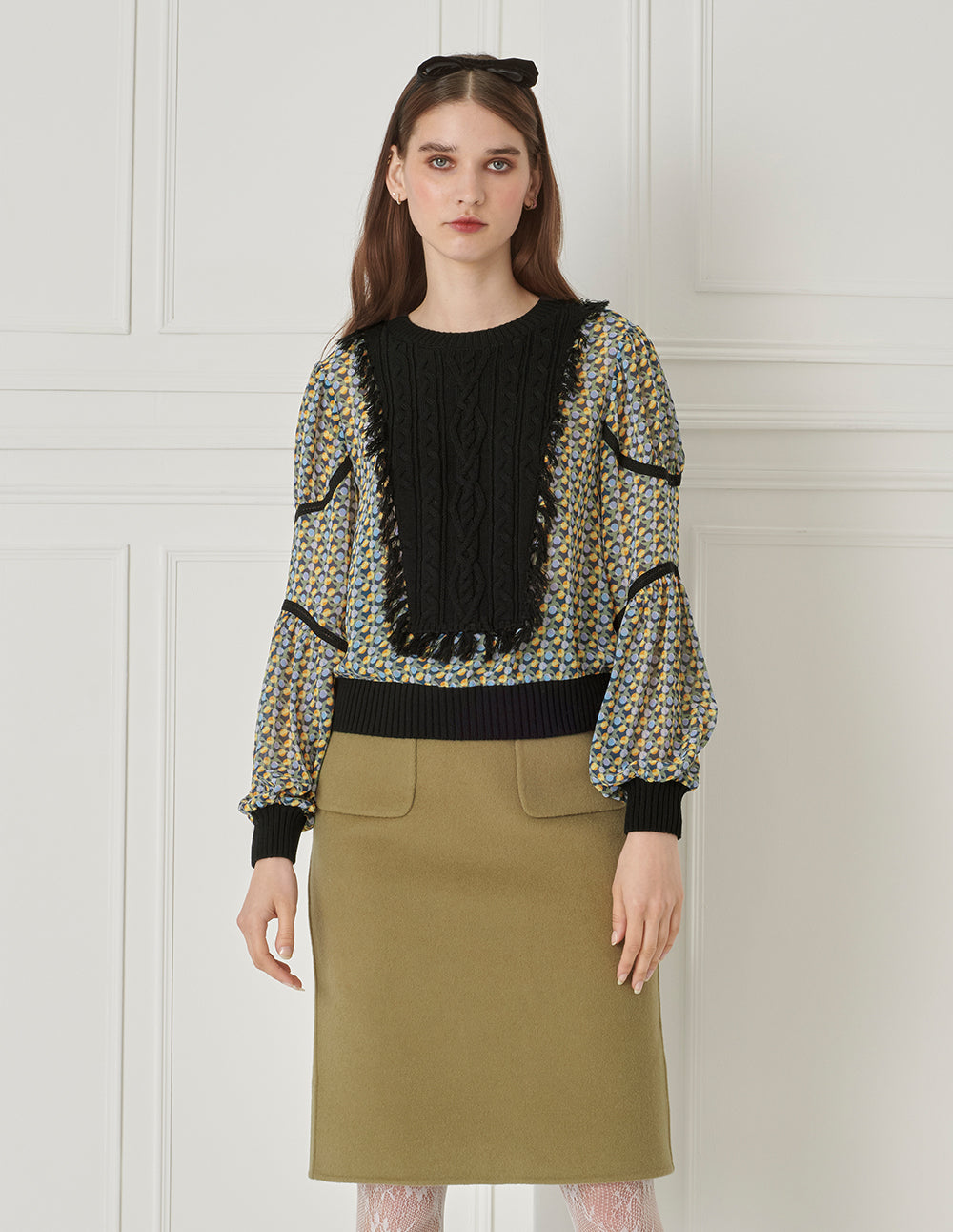 BORA AKSU Lace-Embellished Sleeve Knit Woven And Printed Top
