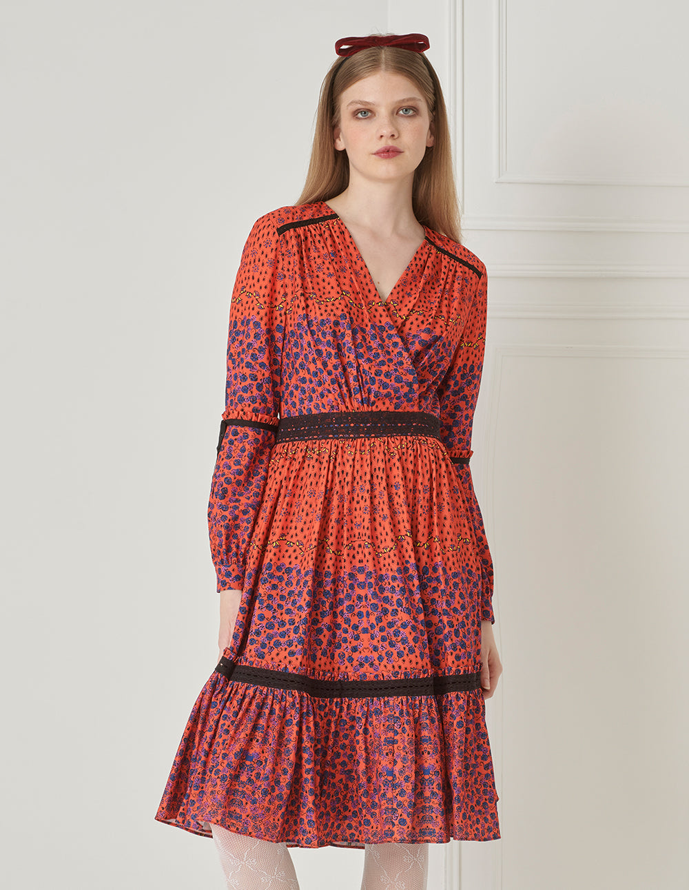 BORA AKSU Puff Sleeve Waist Print Long Dress