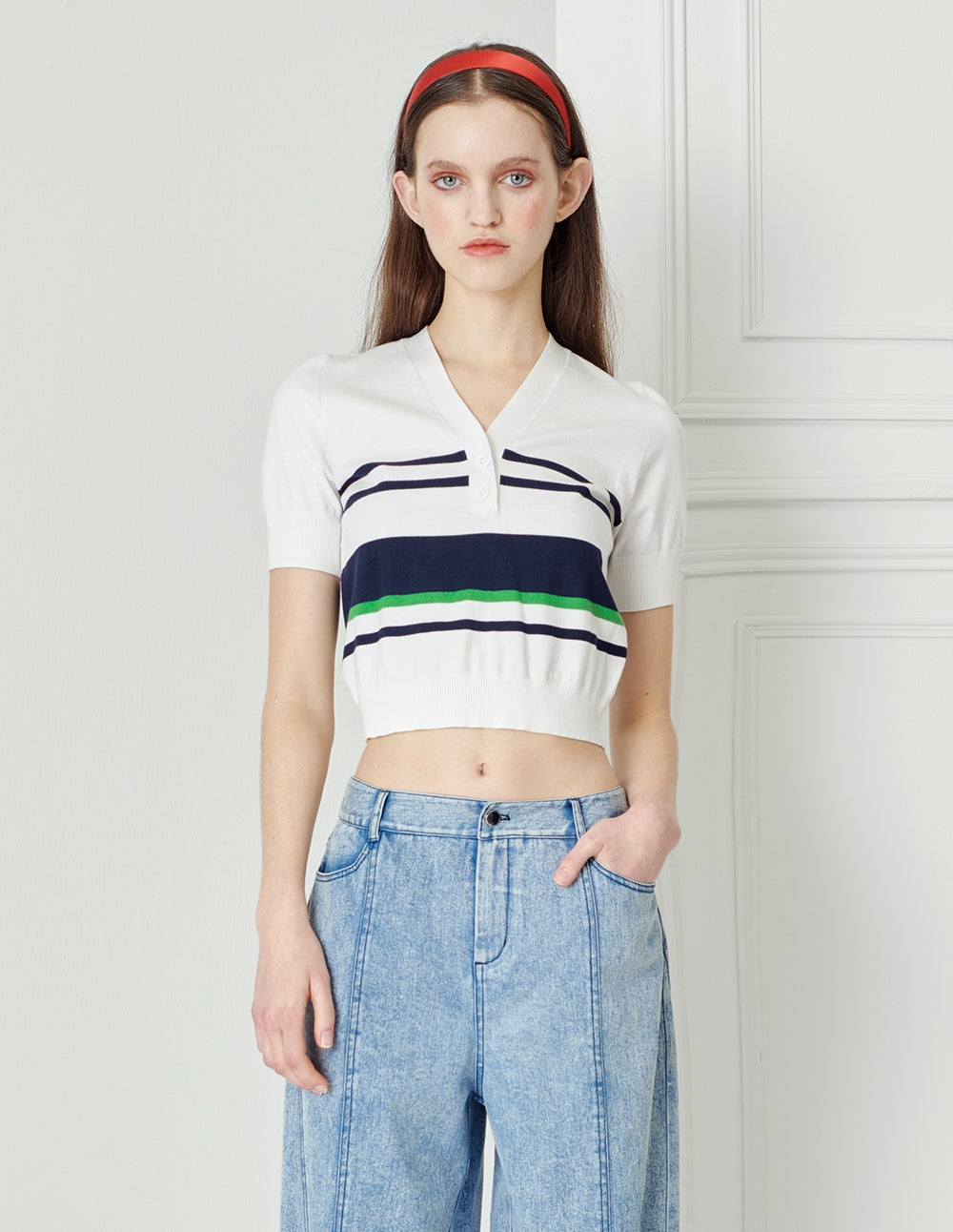 BORA AKSU V Neck Colourblock Stripe Knit Sweater