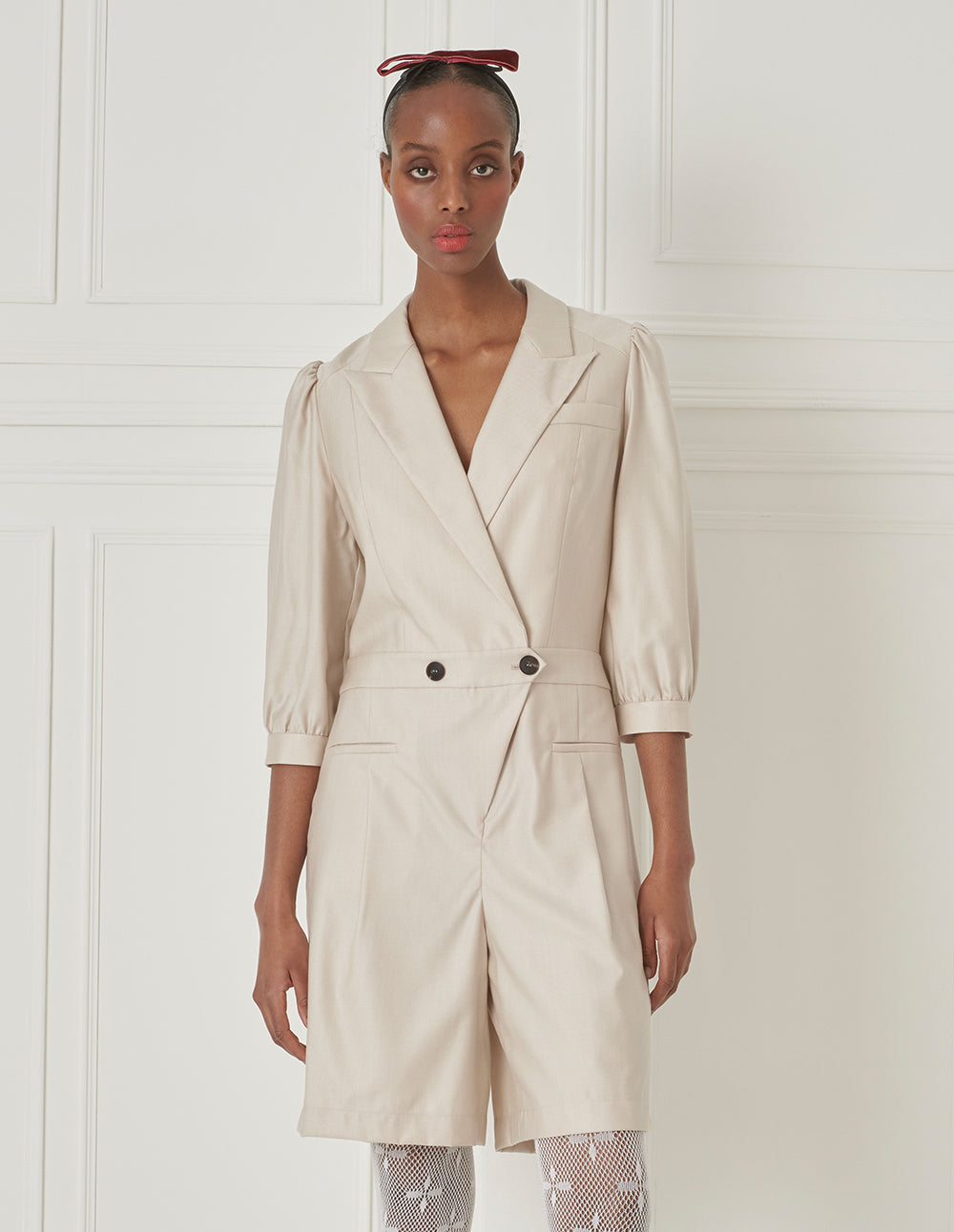 BORA AKSU Puff-Sleeved Silk And Wool-Blend Jumpsuit