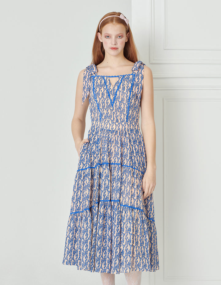 BORA AKSU Paisley Print Strappy Bow Lace Trim Dress