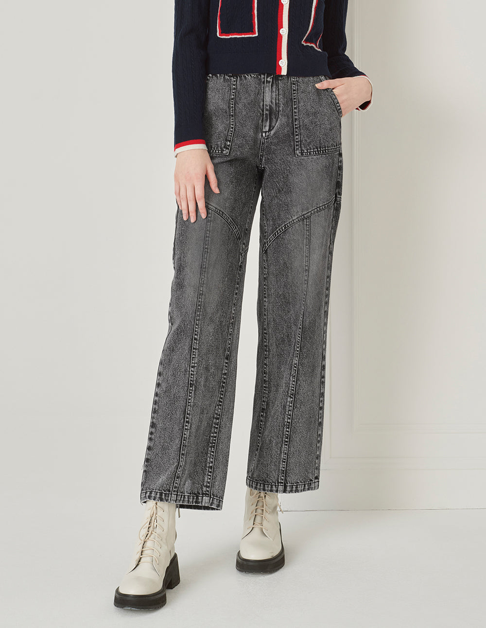 BORA AKSU Washed Grey Distressed Straight-Leg Jeans