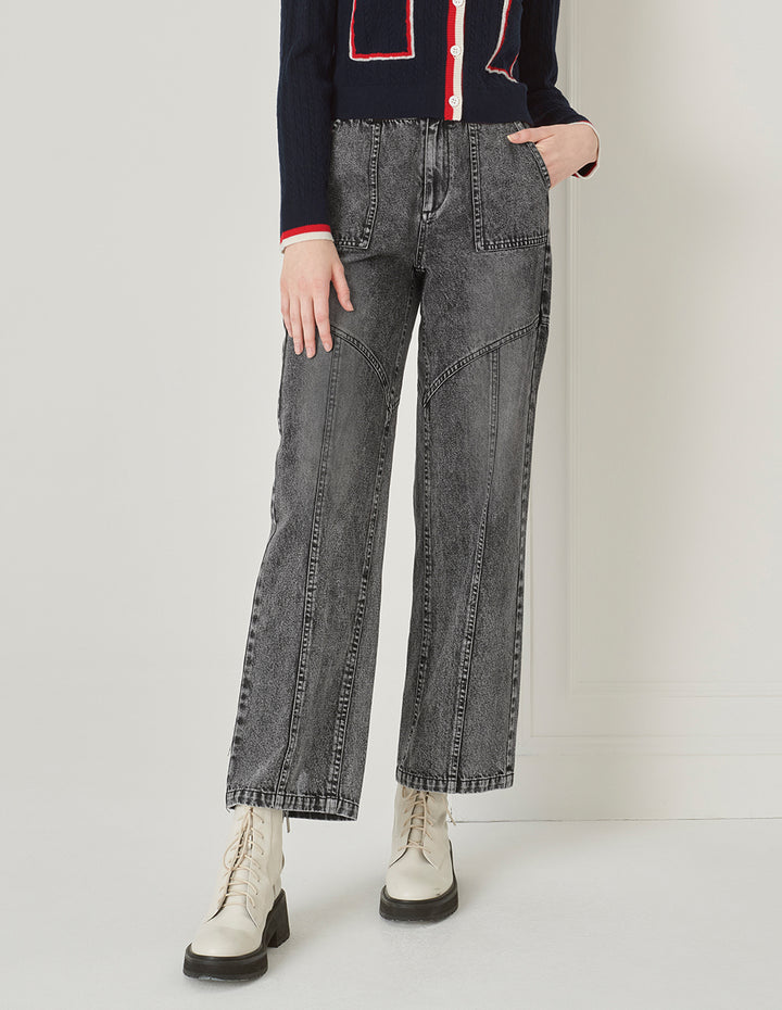 BORA AKSU Washed Grey Distressed Straight-Leg Jeans