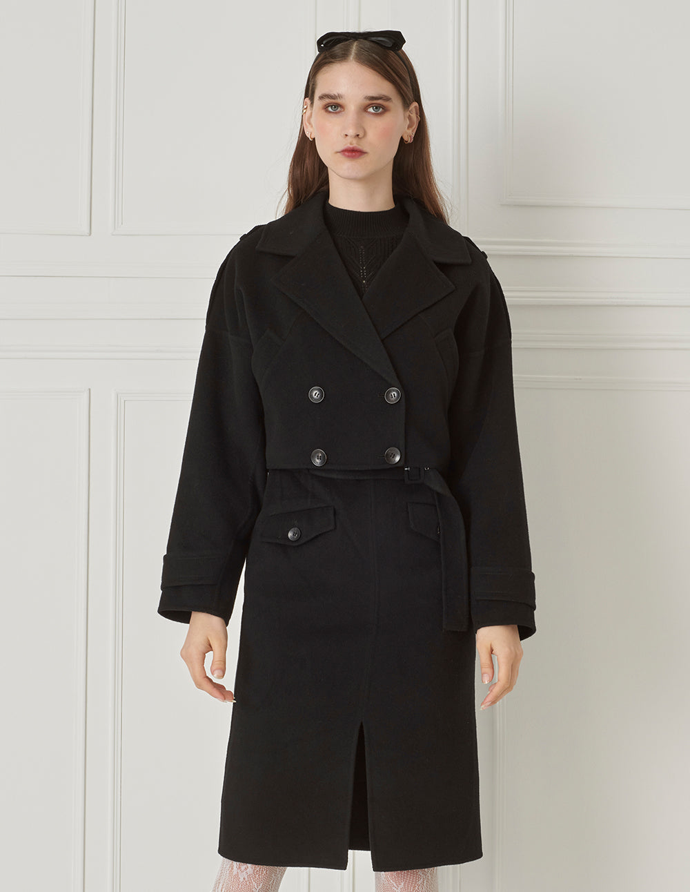 BORA AKSU Silk-Blend Lapel-Collar Wool Double-Faced Short Coat