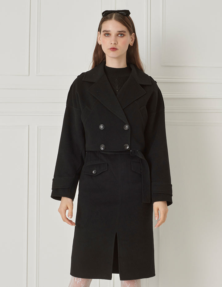 BORA AKSU Silk-Blend Lapel-Collar Wool Double-Faced Short Coat