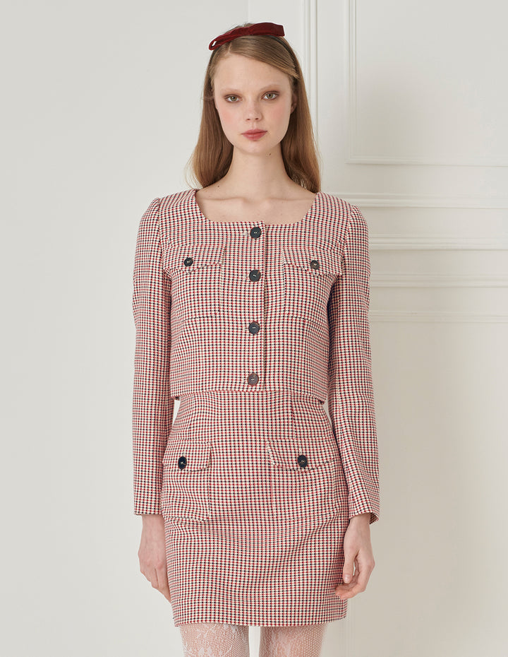 BORA AKSU Houndstooth Tweed A-Line Skirt