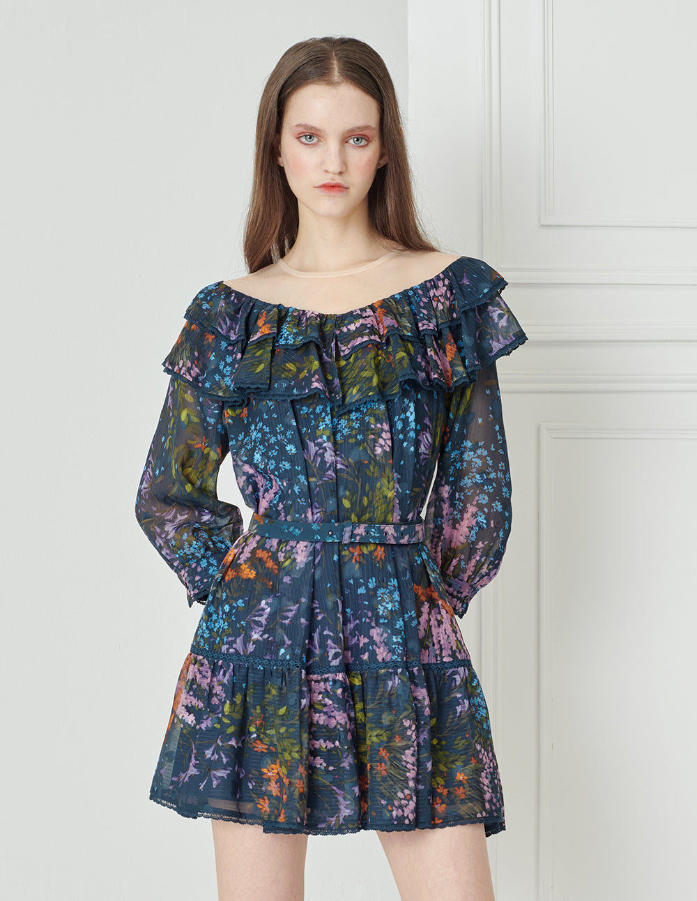 BORA AKSU Sheer Mesh Stitching A Hem Printed Dress