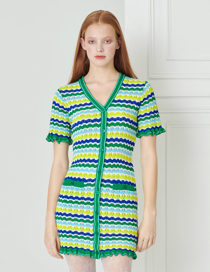 BORA AKSU Forest Green Mixed Stripe Knit Dress