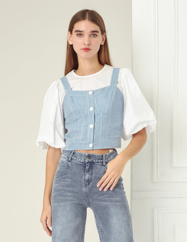 BORA AKSU Light blue twill denim suspenders