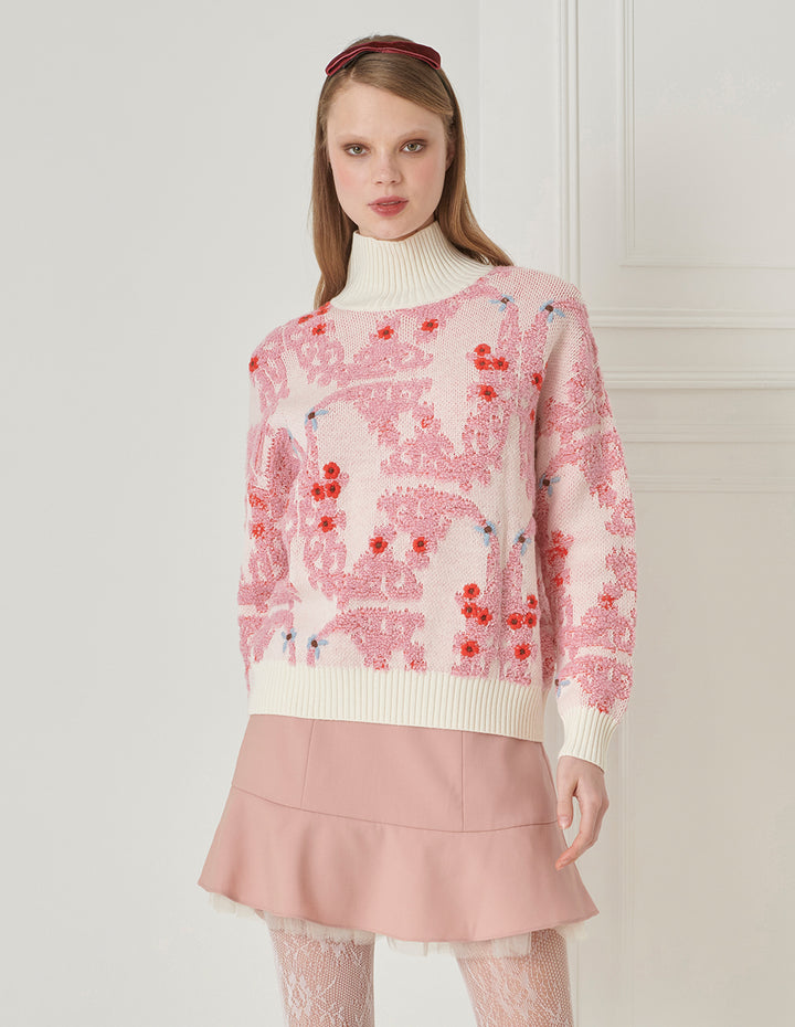 BORA AKSU Mesh Ruffle Hem Wool A-Line Skirt