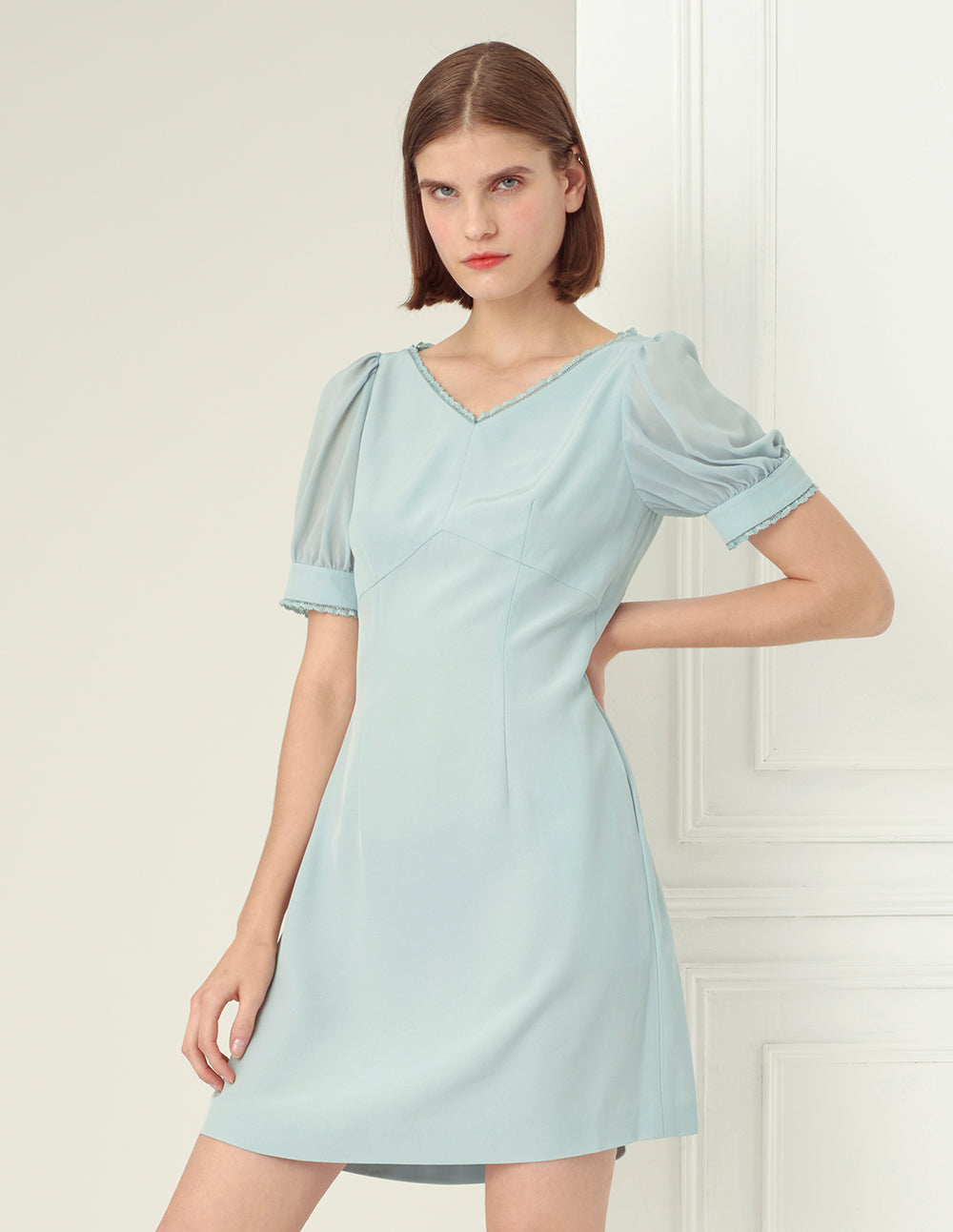 BORA AKSU V-neck puff sleeves lace dress