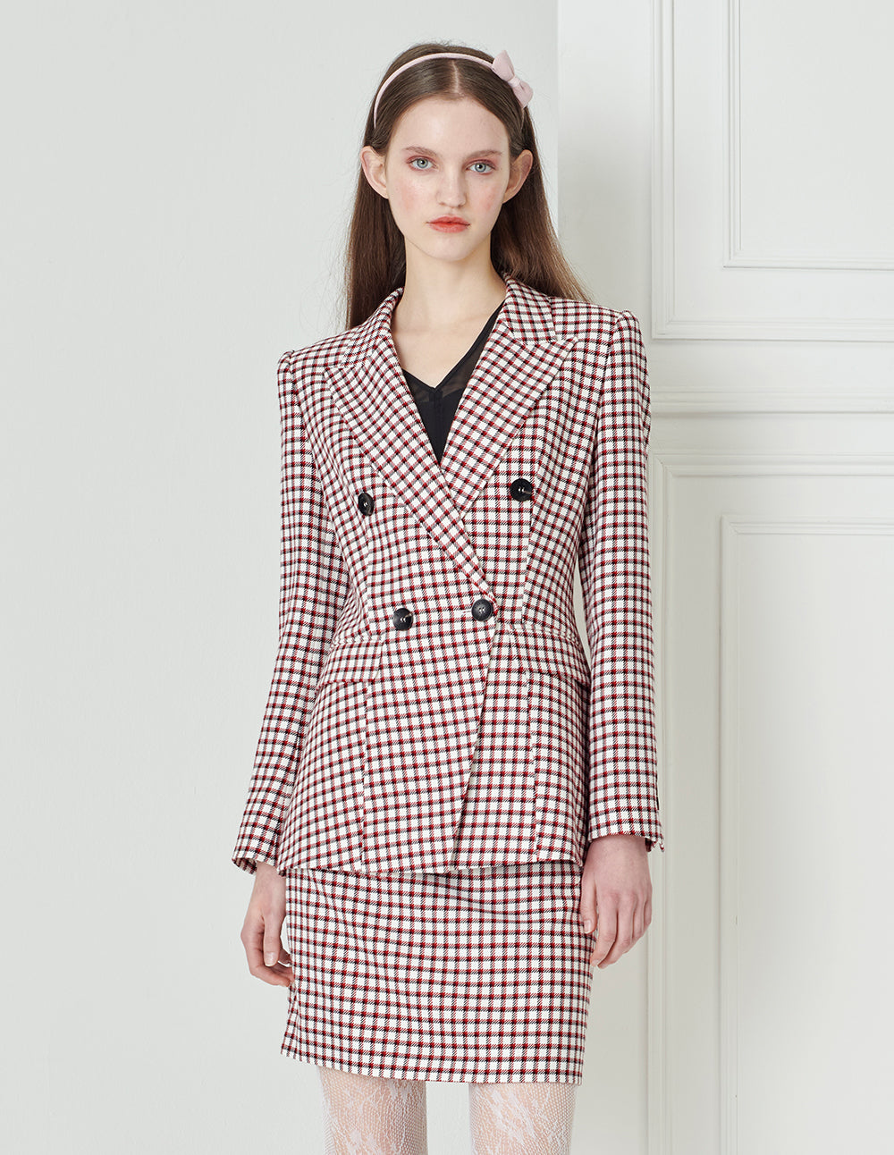 BORA AKSU Checked Lapel Double-Breasted Blazer