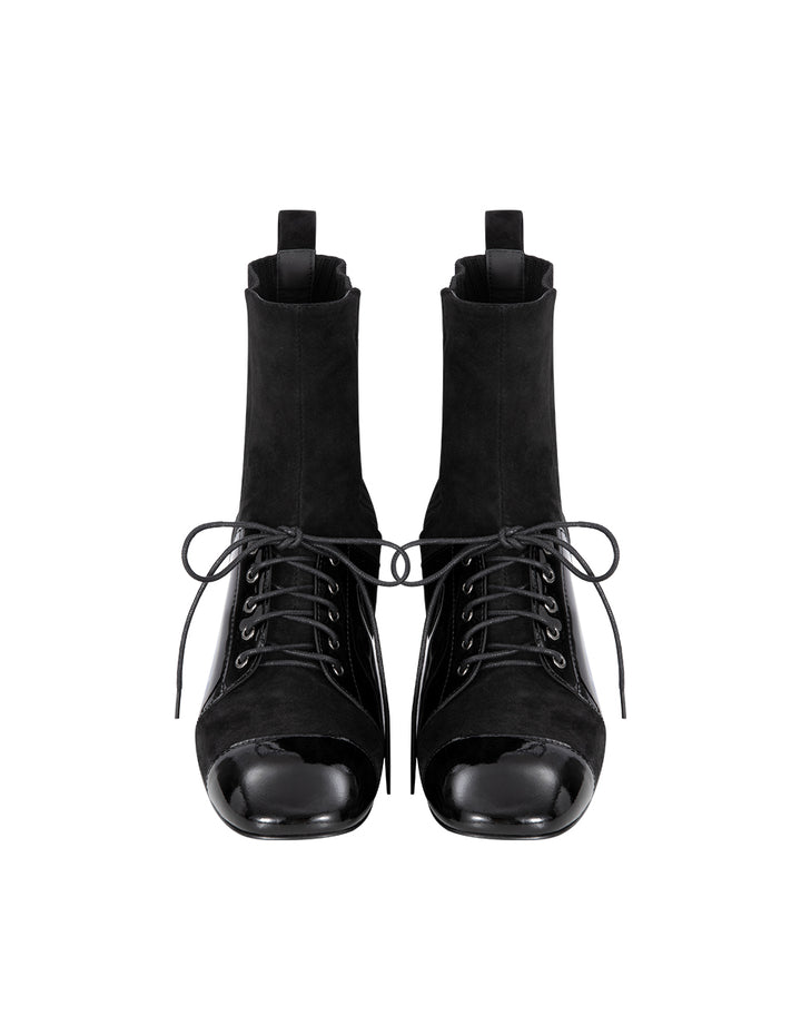 BORA AKSU Black Patent Panelled Stretch Knit Booties