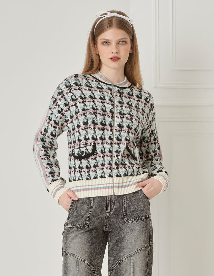 BORA AKSU Retro Texture Houndstooth Jacquard Texture Knitted Cardigan