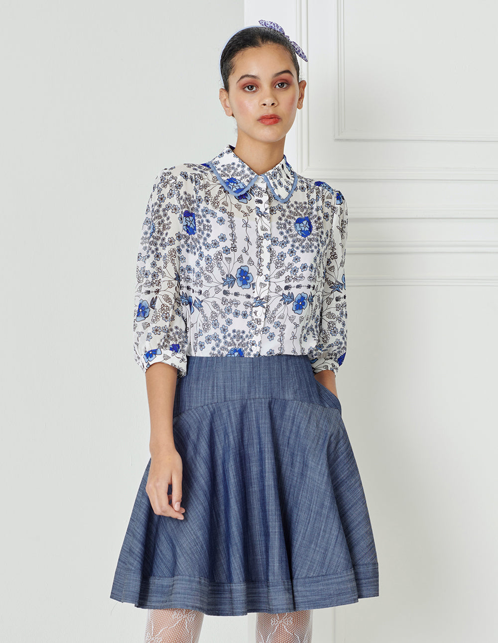 BORA AKSU Navy Blue Hemline Mini Skirt