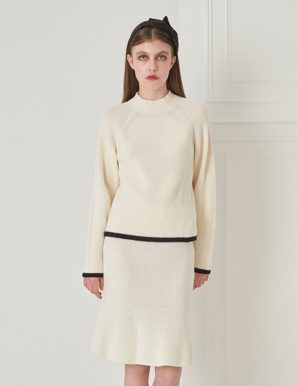 BORA AKSU High Waist Wool Knit Cream Mermaid Skirt