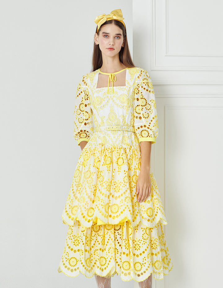 BORA AKSU Embroidered Puff Sleeve Party Dress