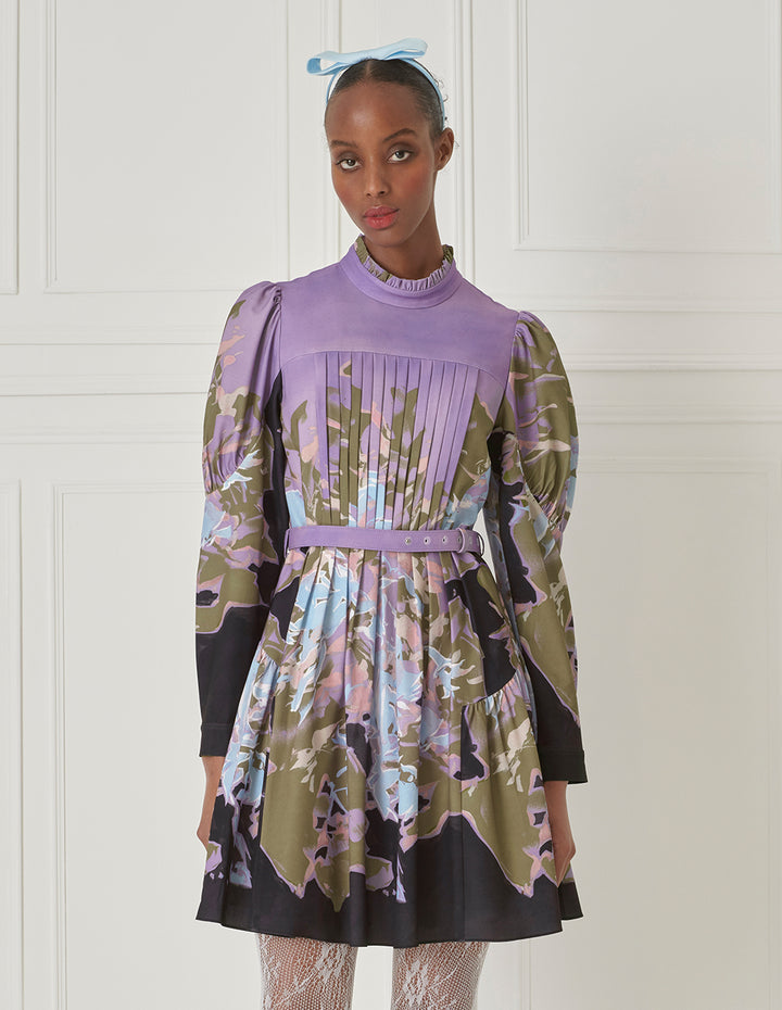BORA AKSU Stand Collar Pleated Printed Dress