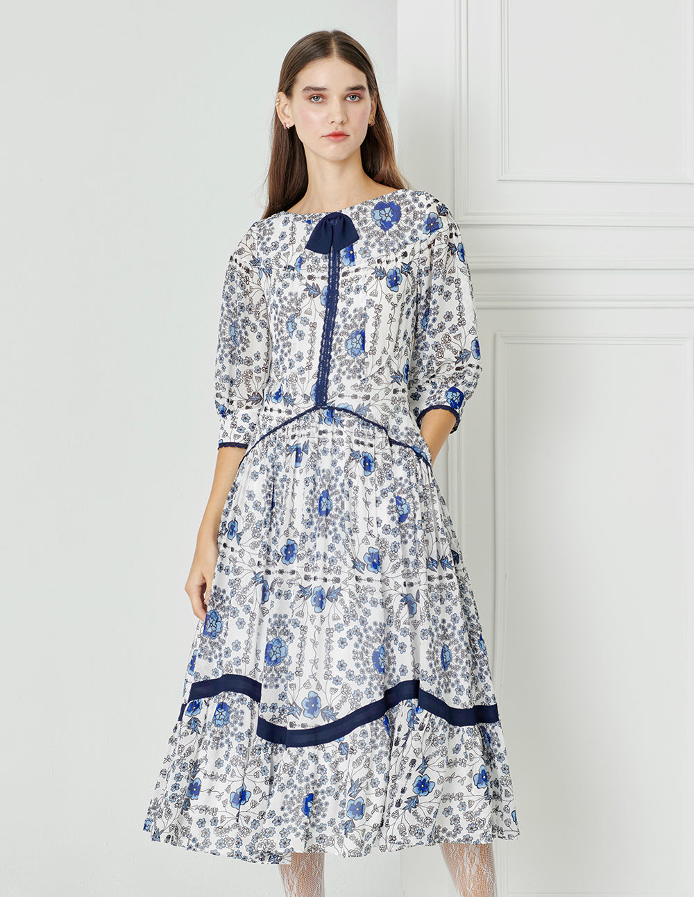 BORA AKSU Colour-Block Bow-Embellished Pleated Dress