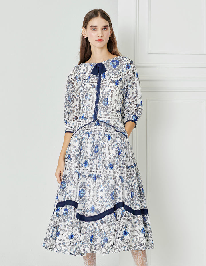 BORA AKSU Colour-Block Bow-Embellished Pleated Dress