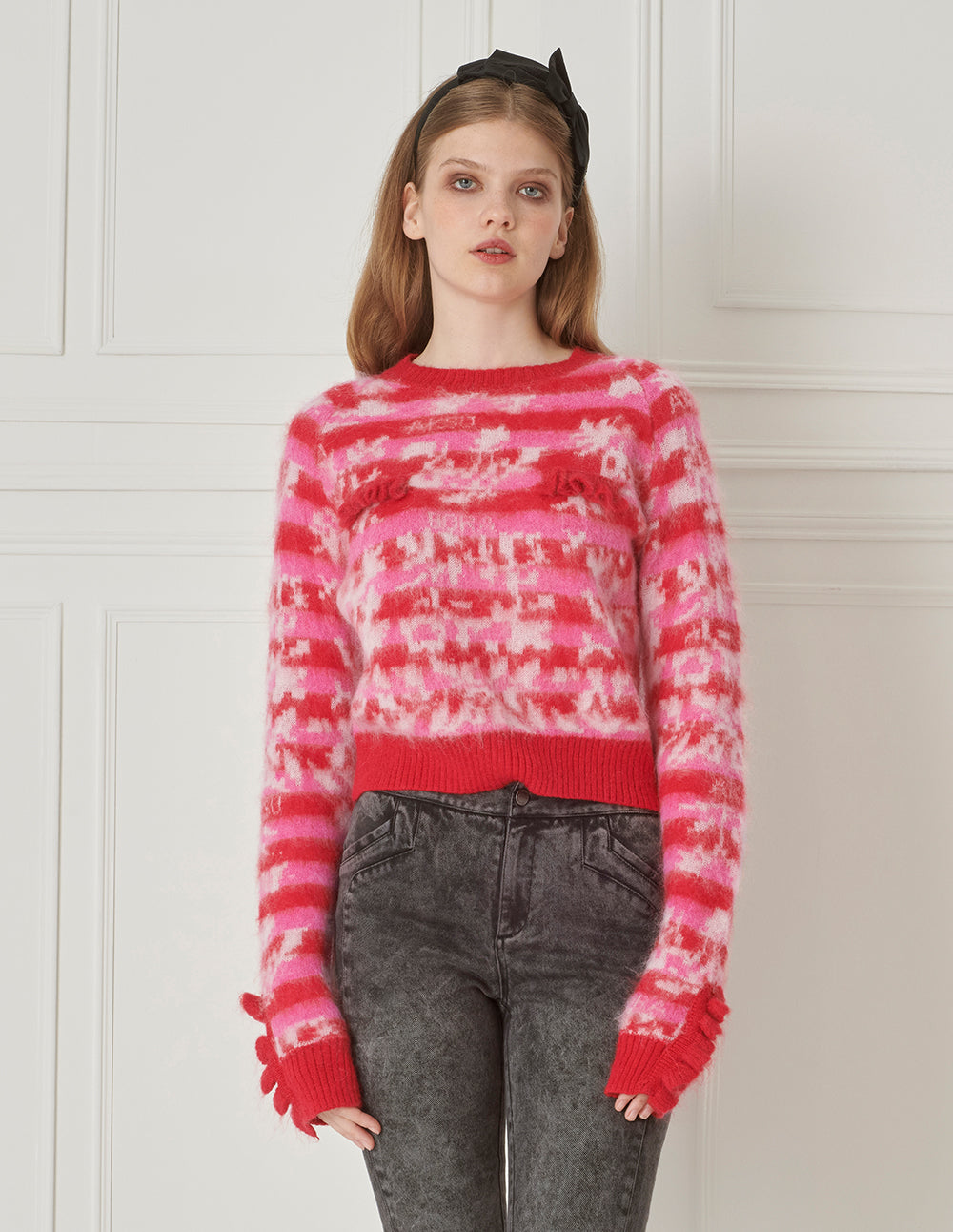 BORA AKSU Tricolor Jacquard Mohair-Blend Knitted Sweater
