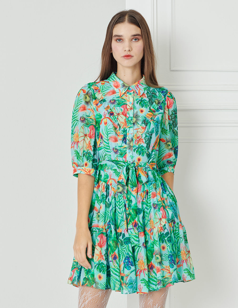 BORA AKSU Floral-Print Pleated Shirt Dress