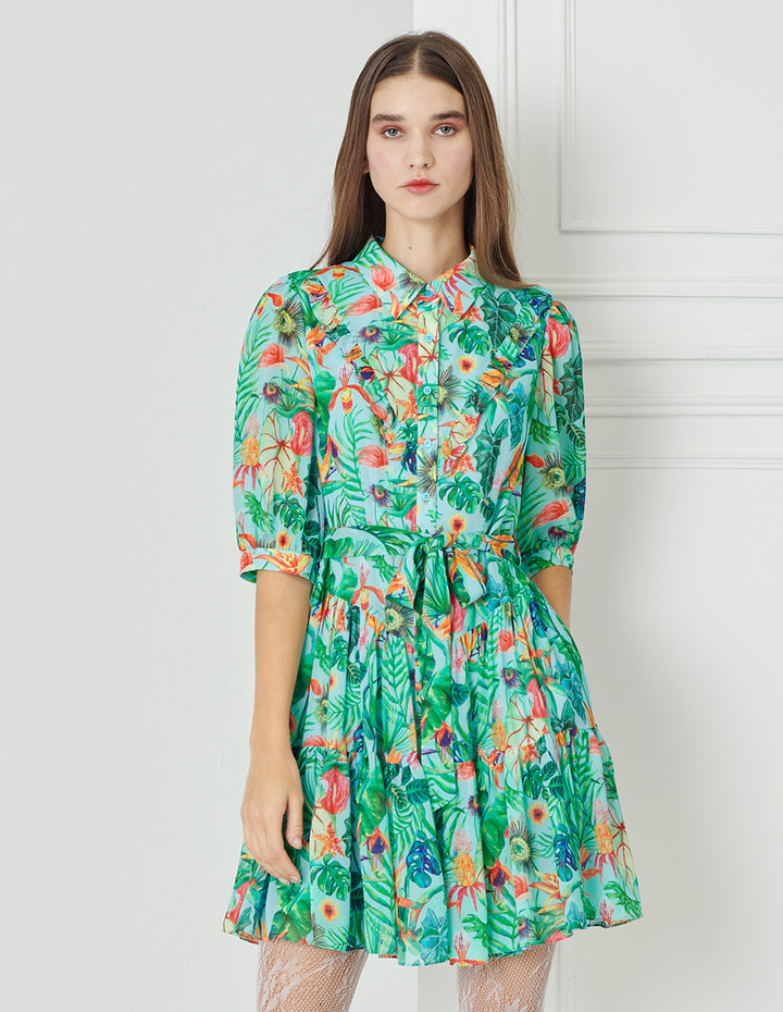 BORA AKSU Floral-Print Pleated Shirt Dress