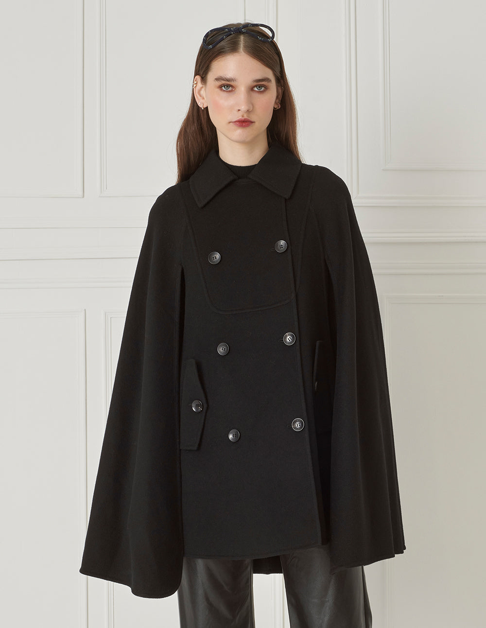 BORA AKSU Lapel-Collar Double-Breasted Reversible Wool Cape In Silk Blend