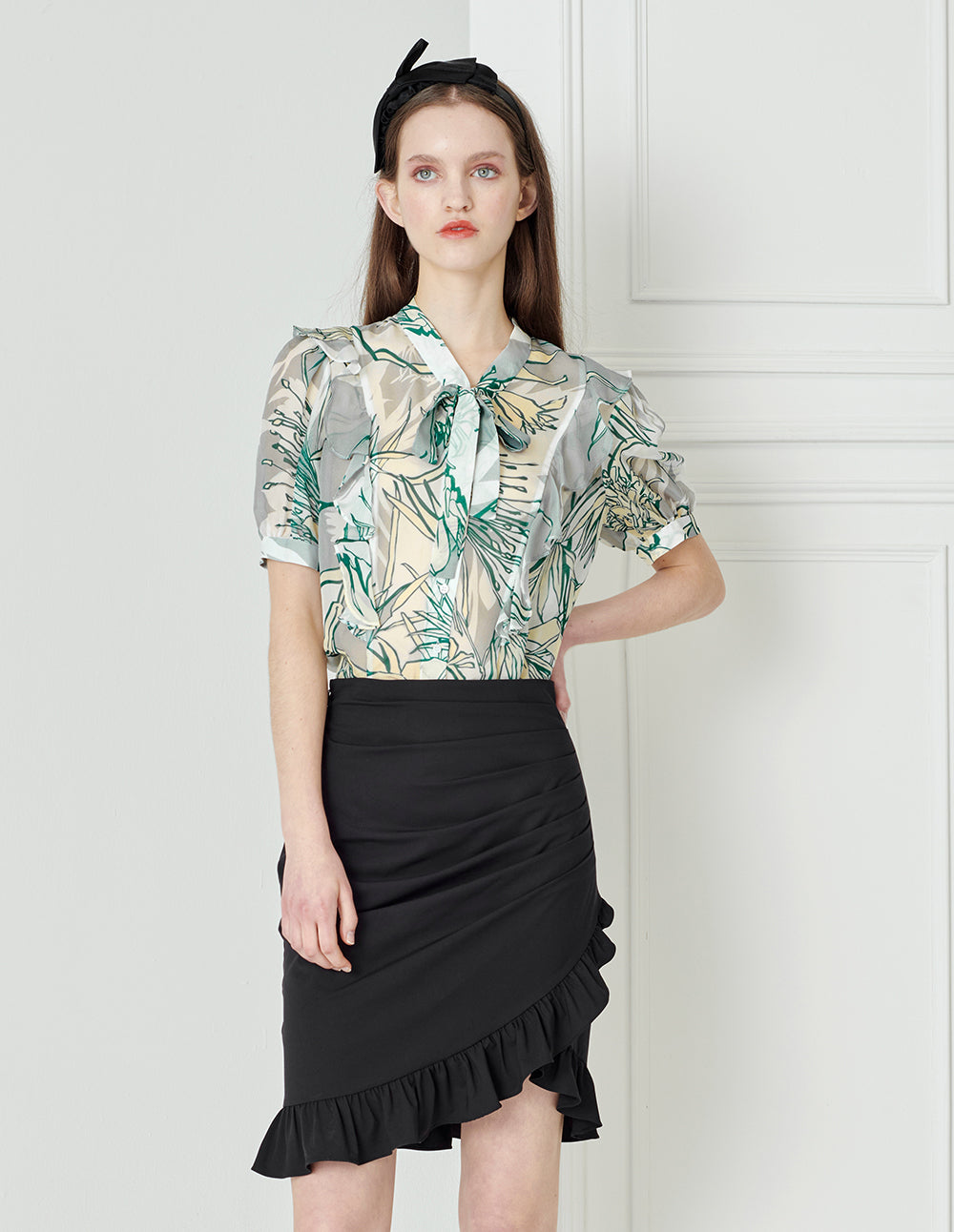 BORA AKSU Silk Bow Tie-Up Printed Shirt
