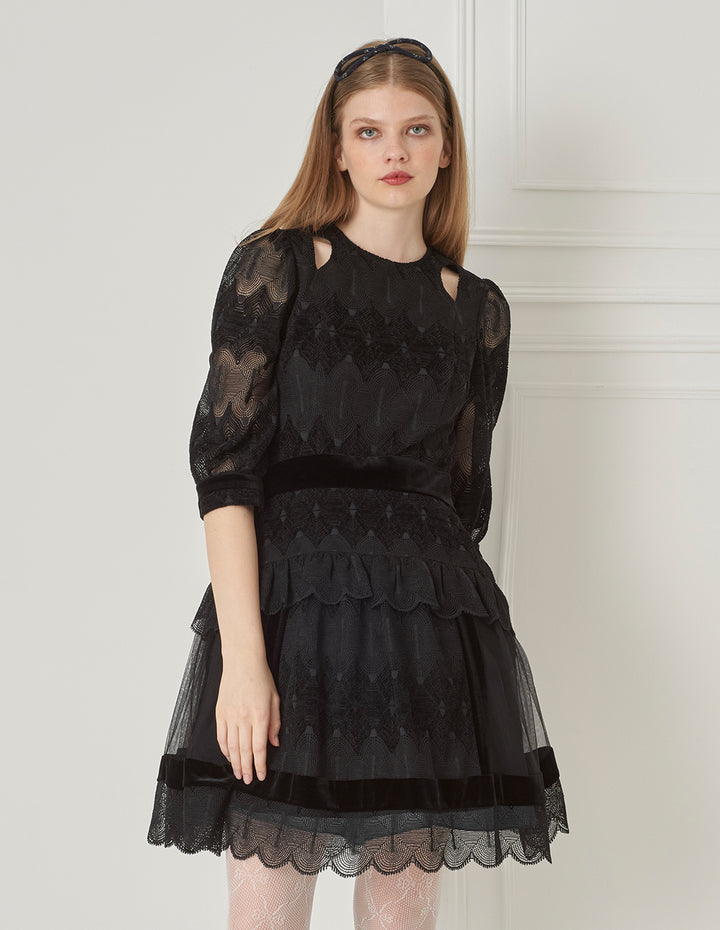 BORA AKSU Tulle-Panelled French Lace Dress