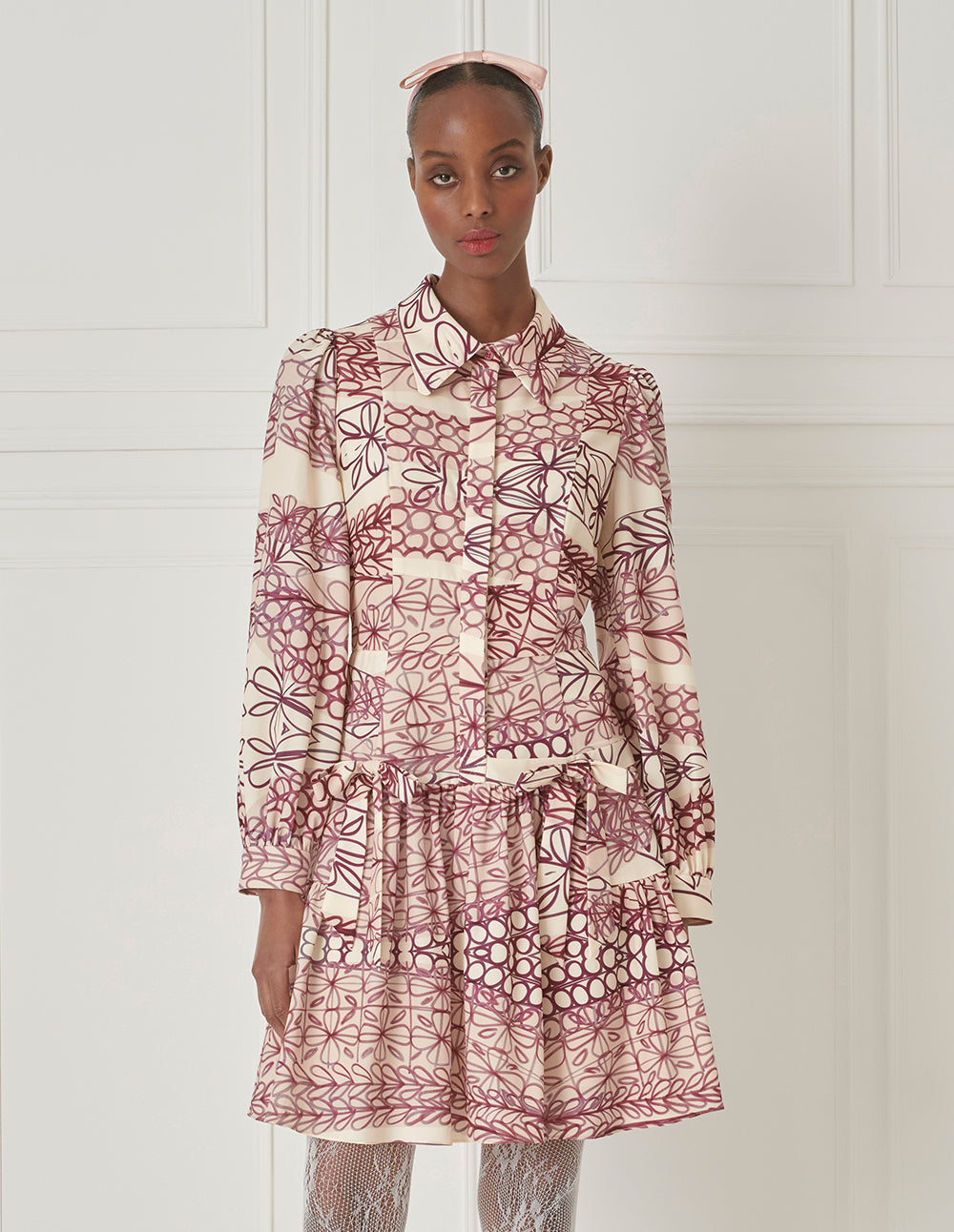 BORA AKSU Puff-Sleeve Shirt Pleated Printed Long-Sleeve Dress